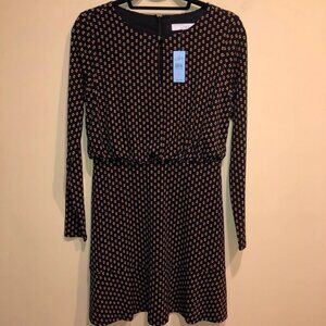 ANN TAYLOR LOFT Knit Black Print Keyhole Ruffle Hem Career NWT $79.50 2 Petite
